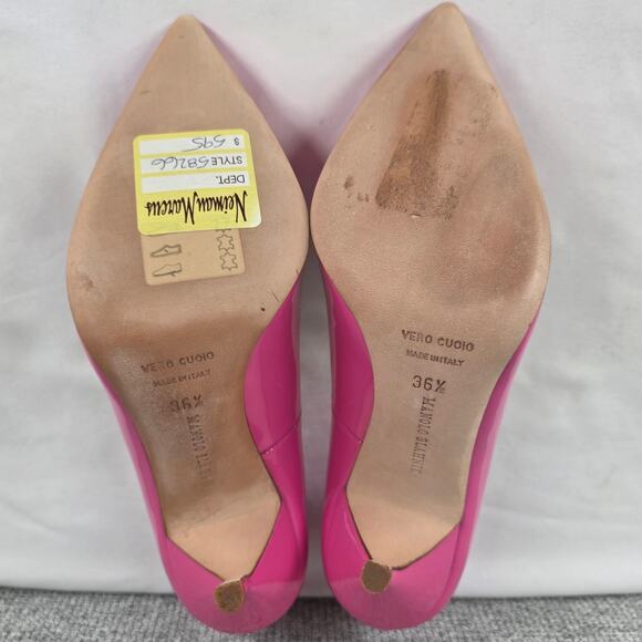 MANOLO BLAHNIK WOMEN'S HOT PINK PATENT LEATHER HEEL PUMPS SIZE 6.5 STYLE 58266 - Picture 7 of 14